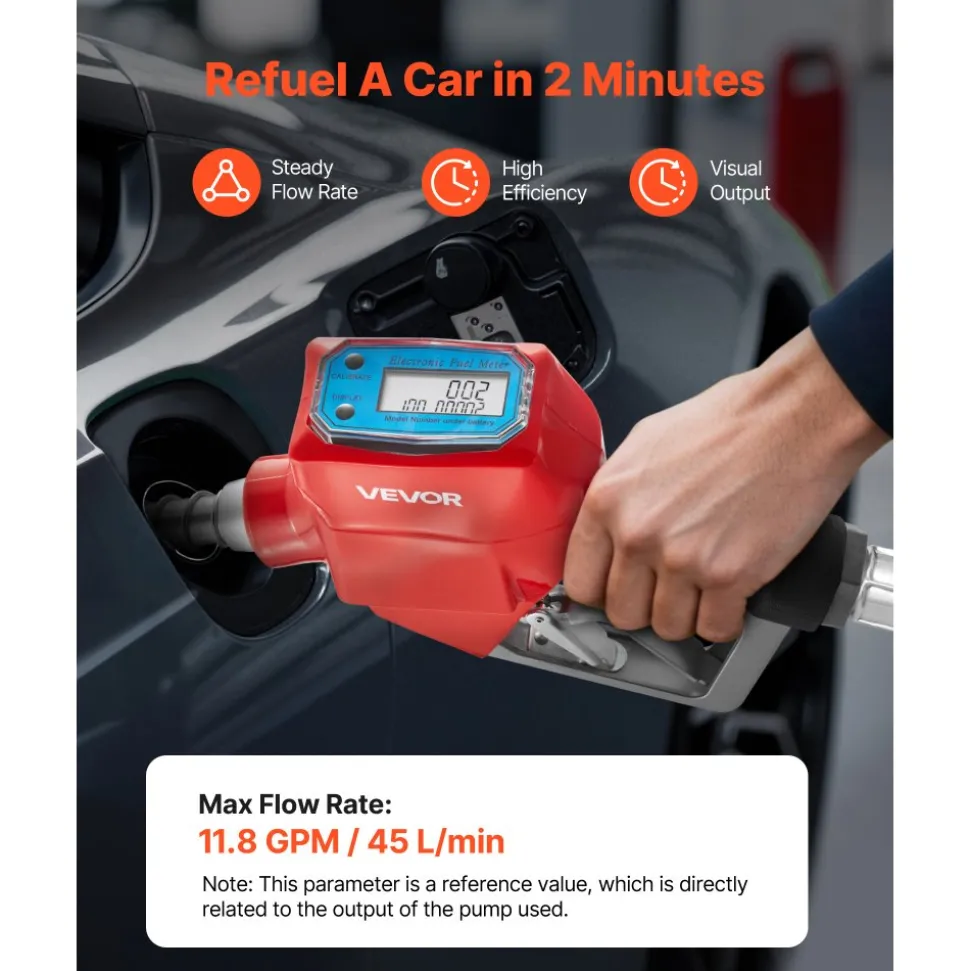 VEVOR 1 Inch Barb Digital Fuel Nozzle with Swivel, Max Flow Rate 12.6 GPM, Auto Shut Off Diesel Gas Pump Nozzle with 3/16 in (OD=20 mm) Spout & Digital Display, Used for Gasoline, Diesel, Kerosene Red