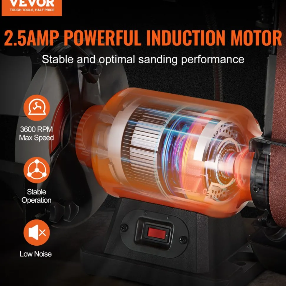 VEVOR 8 Inch Bench Grinder with 2 x28 Inch Belt Sander Combo, Bench Grinder Sander with 2.5A Induction Motor for Metalworking Sharpening Grinding