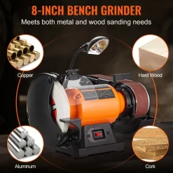 VEVOR 8 Inch Bench Grinder with 2 x28 Inch Belt Sander Combo, Bench Grinder Sander with 2.5A Induction Motor for Metalworking Sharpening Grinding