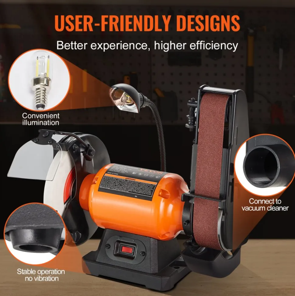 VEVOR 8 Inch Bench Grinder with 2 x28 Inch Belt Sander Combo, Bench Grinder Sander with 2.5A Induction Motor for Metalworking Sharpening Grinding