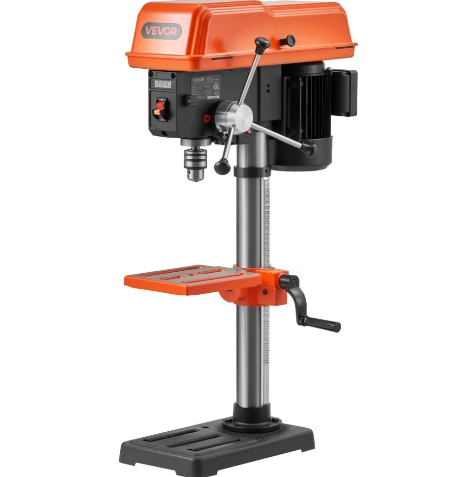 VEVOR 10-Inch Benchtop Drill Press, 5 Amp, 0.8 HP 600W Bench Drill Press, 530-3140 RPM Variable Speed, 0-45° Tilting Worktable, with Laser and LED Work Light, Tabletop Drilling Machine, for Wood Metal