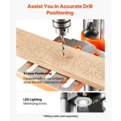 VEVOR 10-Inch Benchtop Drill Press, 5 Amp, 0.8 HP 600W Bench Drill Press, 530-3140 RPM Variable Speed, 0-45° Tilting Worktable, with Laser and LED Work Light, Tabletop Drilling Machine, for Wood Metal