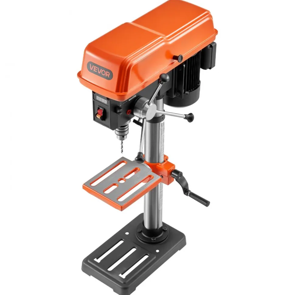 VEVOR 10-Inch Benchtop Drill Press, 5 Amp, 0.8 HP 600W Bench Drill Press, 530-3140 RPM Variable Speed, 0-45° Tilting Worktable, with Laser and LED Work Light, Tabletop Drilling Machine, for Wood Metal
