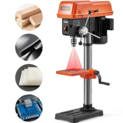 VEVOR 10-Inch Benchtop Drill Press, 5 Amp, 0.8 HP 600W Bench Drill Press, 530-3140 RPM Variable Speed, 0-45° Tilting Worktable, with Laser and LED Work Light, Tabletop Drilling Machine, for Wood Metal