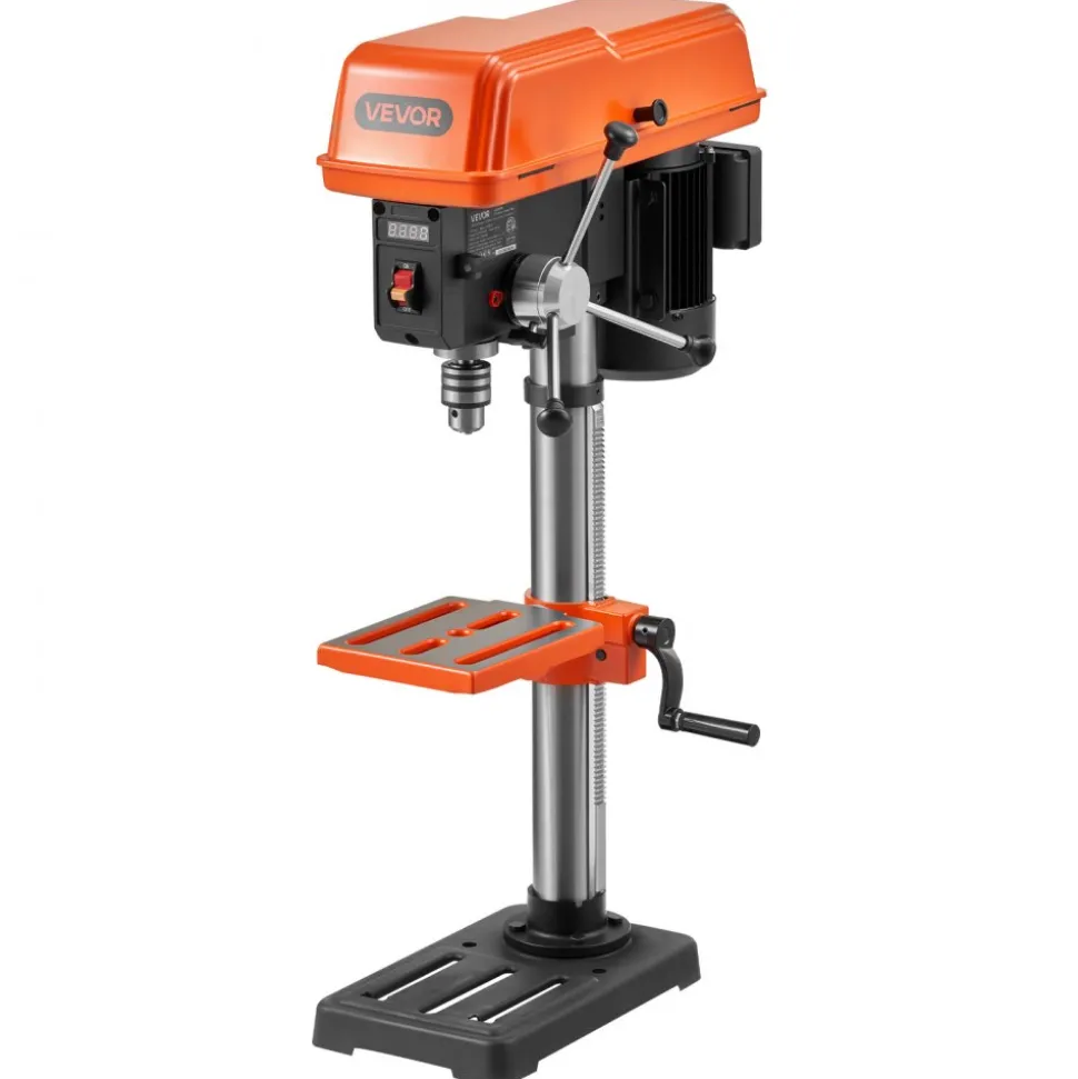 VEVOR 10-Inch Benchtop Drill Press, 5 Amp, 0.8 HP 600W Bench Drill Press, 530-3140 RPM Variable Speed, 0-45° Tilting Worktable, with Laser and LED Work Light, Tabletop Drilling Machine, for Wood Metal