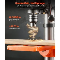 VEVOR 10-Inch Benchtop Drill Press, 5 Amp, 0.8 HP 600W Bench Drill Press, 530-3140 RPM Variable Speed, 0-45° Tilting Worktable, with Laser and LED Work Light, Tabletop Drilling Machine, for Wood Metal