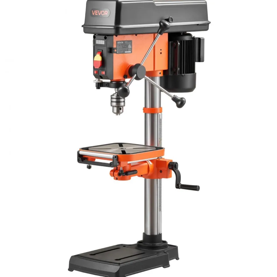 VEVOR 12-Inch Benchtop Drill Press, 6.2 Amp, 1 HP Bench Drill Press, 530 to 3140 RPM Variable Speed, 0-45° Tilting Worktable, with Laser and LED Work Light, Tabletop Drilling Machine, for Wood Metal