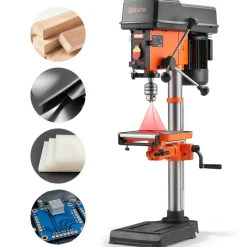 VEVOR 12-Inch Benchtop Drill Press, 6.2 Amp, 1 HP Bench Drill Press, 530 to 3140 RPM Variable Speed, 0-45° Tilting Worktable, with Laser and LED Work Light, Tabletop Drilling Machine, for Wood Metal