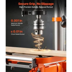 VEVOR 12-Inch Benchtop Drill Press, 6.2 Amp, 1 HP Bench Drill Press, 530 to 3140 RPM Variable Speed, 0-45° Tilting Worktable, with Laser and LED Work Light, Tabletop Drilling Machine, for Wood Metal