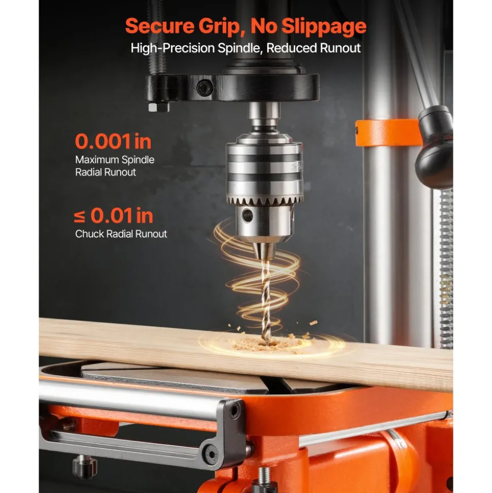 VEVOR 12-Inch Benchtop Drill Press, 6.2 Amp, 1 HP Bench Drill Press, 530 to 3140 RPM Variable Speed, 0-45° Tilting Worktable, with Laser and LED Work Light, Tabletop Drilling Machine, for Wood Metal