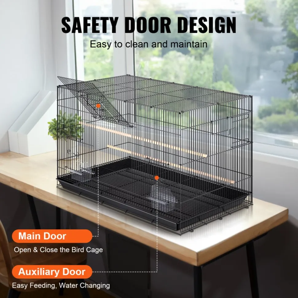 VEVOR 30 inch Bird Cage, Metal Large Parakeet Cages for Cockatiels Small Parrot Budgies Lovebirds Canaries, Pet Bird Cage with Rolling Stand and Tray