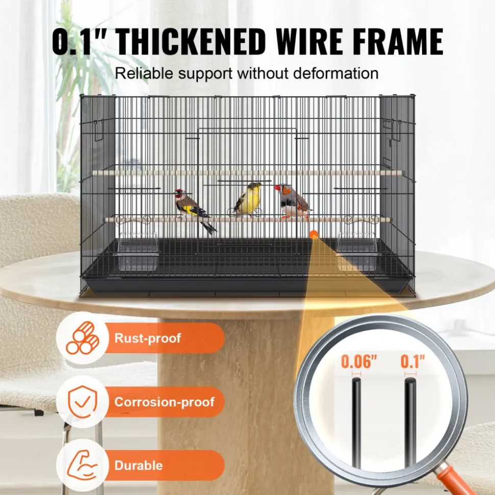VEVOR 30 inch Bird Cage, Metal Large Parakeet Cages for Cockatiels Small Parrot Budgies Lovebirds Canaries, Pet Bird Cage with Rolling Stand and Tray