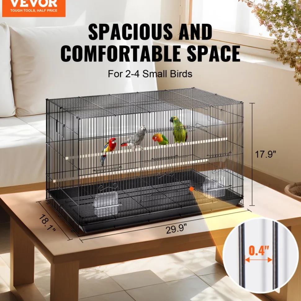 VEVOR 30 inch Bird Cage, Metal Large Parakeet Cages for Cockatiels Small Parrot Budgies Lovebirds Canaries, Pet Bird Cage with Rolling Stand and Tray