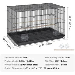 VEVOR 30 inch Bird Cage, Metal Large Parakeet Cages for Cockatiels Small Parrot Budgies Lovebirds Canaries, Pet Bird Cage with Rolling Stand and Tray