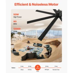 VEVOR 72 Inch Ceiling Fan with Light, 6-Speed Remote Control, Dimmable 3-Color Temperature, Reversible DC Motor, Modern Low Profile Flush Mount Fan for Bedroom, Living Room, Indoor/Outdoor Use, Black