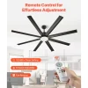 VEVOR 72 Inch Ceiling Fan with Light, 6-Speed Remote Control, Dimmable 3-Color Temperature, Reversible DC Motor, Modern Low Profile Flush Mount Fan for Bedroom, Living Room, Indoor/Outdoor Use, Black