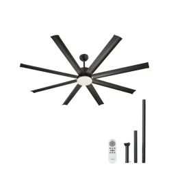 VEVOR 72 Inch Ceiling Fan with Light, 6-Speed Remote Control, Dimmable 3-Color Temperature, Reversible DC Motor, Modern Low Profile Flush Mount Fan for Bedroom, Living Room, Indoor/Outdoor Use, Black