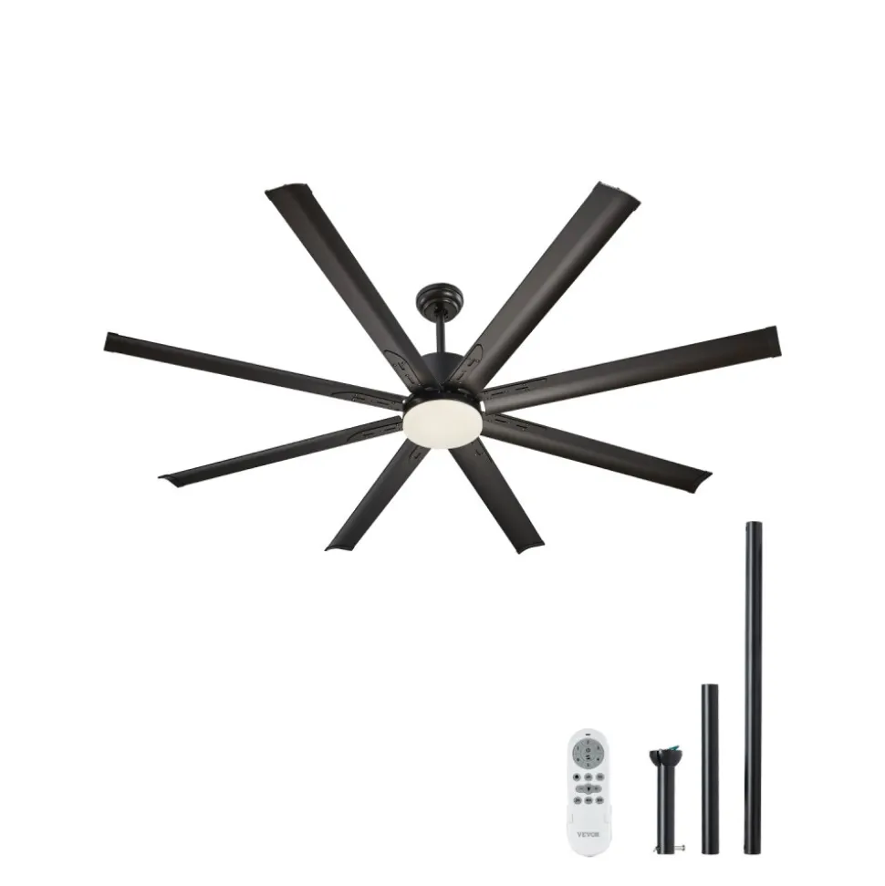 VEVOR 72 Inch Ceiling Fan with Light, 6-Speed Remote Control, Dimmable 3-Color Temperature, Reversible DC Motor, Modern Low Profile Flush Mount Fan for Bedroom, Living Room, Indoor/Outdoor Use, Black