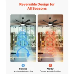 VEVOR 72 Inch Ceiling Fan with Light, 6-Speed Remote Control, Dimmable 3-Color Temperature, Reversible DC Motor, Modern Low Profile Flush Mount Fan for Bedroom, Living Room, Indoor/Outdoor Use, Black