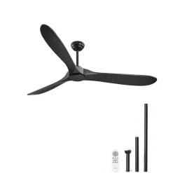 VEVOR 72 Inch Ceiling Fan without Light, 6-Speed Remote Control, 3-Wood-Blade, Reversible DC Motor, Modern Low Profile Flush Mount Exterior Fan for Bedroom, Living Room, Patio, Indoor/Outdoor, Black