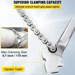 VEVOR 24inch Chain Wrench Carbon Steel Chain Pipe Wrench Heavy Duty 6.7 inch Diameter Capacity Chain Strap Filter Wrench