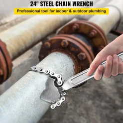 VEVOR 24inch Chain Wrench Carbon Steel Chain Pipe Wrench Heavy Duty 6.7 inch Diameter Capacity Chain Strap Filter Wrench