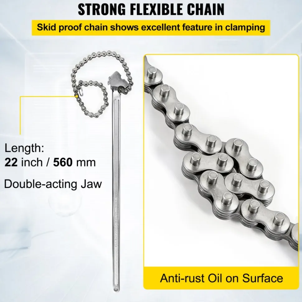VEVOR 24inch Chain Wrench Carbon Steel Chain Pipe Wrench Heavy Duty 6.7 inch Diameter Capacity Chain Strap Filter Wrench