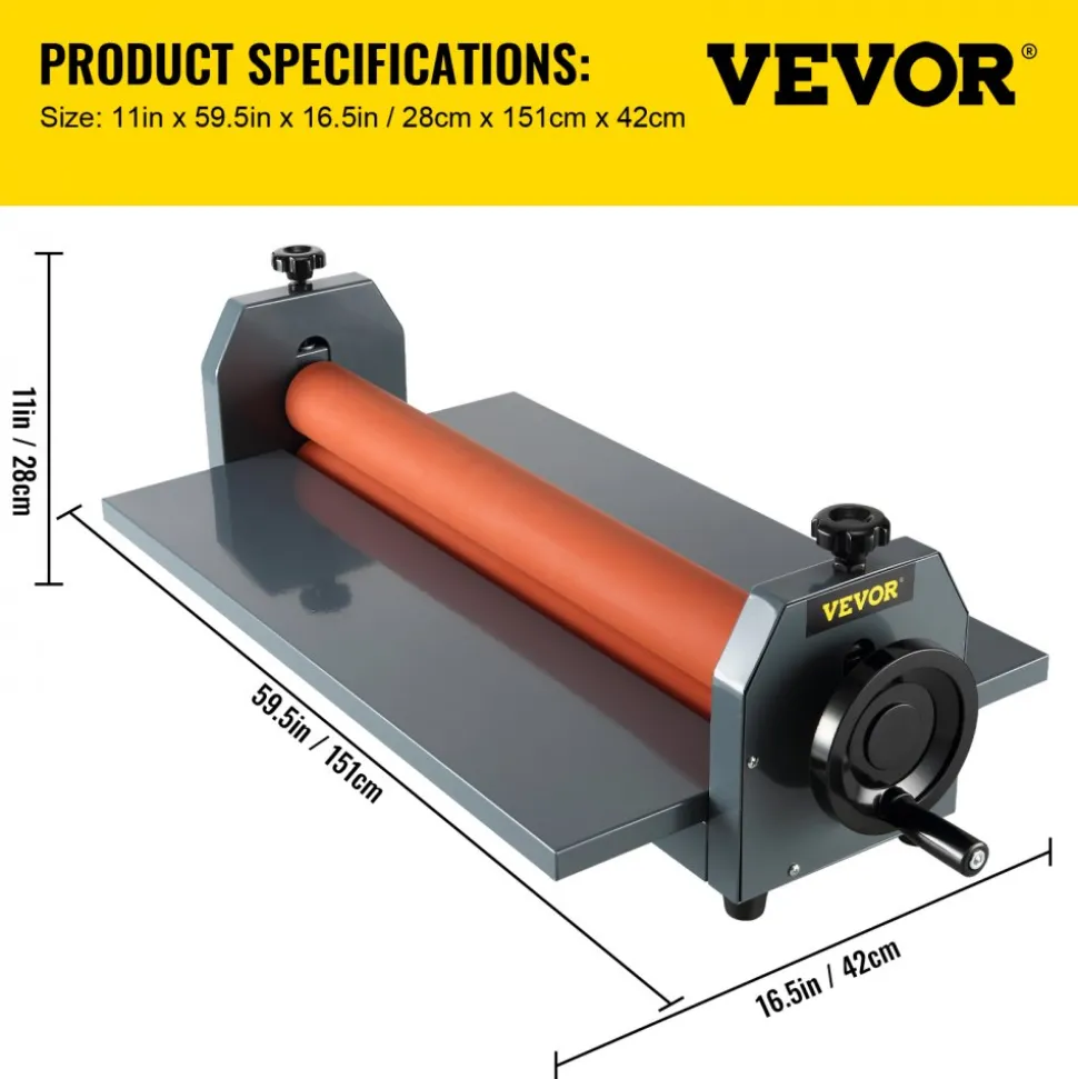 VEVOR 51 Inch Cold Laminator Machine 10mm Manual Vinyl Photo Film Cold laminator Hand Crank Pressure Cold Roll laminator(51Inch)