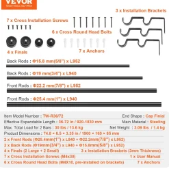VEVOR 1 Inch Double Curtain Rods 36 to 72 Inches(3-6ft), Drapery Rods for Windows 24 to 68 Inches, Telescoping Dual Curtain Rod with Round Finials, Black