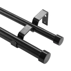 VEVOR 1 Inch Double Curtain Rods 36 to 72 Inches(3-6ft), Drapery Rods for Windows 24 to 68 Inches, Telescoping Dual Curtain Rod with Round Finials, Black