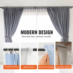 VEVOR 1 Inch Double Curtain Rods 74 to 144 Inches(6-12ft), Drapery Rods for Windows 69 to 140 Inches, Telescoping Dual Curtain Rod with Round Finials, Black