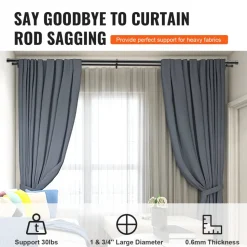 VEVOR 1 Inch Double Curtain Rods 74 to 144 Inches(6-12ft), Drapery Rods for Windows 69 to 140 Inches, Telescoping Dual Curtain Rod with Round Finials, Black