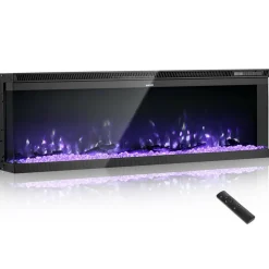 VEVOR 72 inch Electric Fireplace, Three-Sided Glass Wall Mounted Recessed Fire Place with Remote Control, Timer, 1500W, Adjustable Flame Color Brightness,Overheat Protection, for Living Room,Bedroom