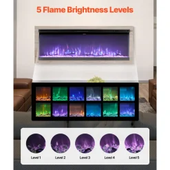 VEVOR 72 inch Electric Fireplace, Three-Sided Glass Wall Mounted Recessed Fire Place with Remote Control, Timer, 1500W, Adjustable Flame Color Brightness,Overheat Protection, for Living Room,Bedroom