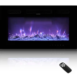 VEVOR 42 inch Electric Fireplace, Wall Mounted Recessed Fire Place with Remote Control, Timer, 1500W, Adjustable Flame Color Brightness, Touch Screen, Overheat Protection, for Living Room,Bedroom