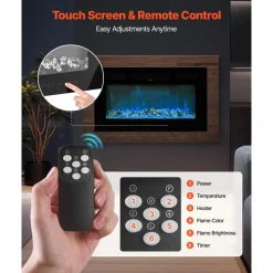 VEVOR 42 inch Electric Fireplace, Wall Mounted Recessed Fire Place with Remote Control, Timer, 1500W, Adjustable Flame Color Brightness, Touch Screen, Overheat Protection, for Living Room,Bedroom