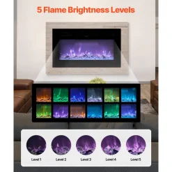 VEVOR 50 inch Electric Fireplace, Three-Sided Glass Wall Mounted Recessed Fire Place with Remote Control, Timer, 1500W, Adjustable Flame Color Brightness,Overheat Protection, for Living Room,Bedroom