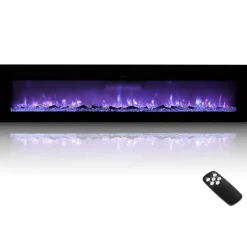 VEVOR 60 inch Electric Fireplace, Three-Sided Glass Wall Mounted Recessed Fire Place with Remote Control, Timer, 1500W, Adjustable Flame Color Brightness,Overheat Protection, for Living Room,Bedroom