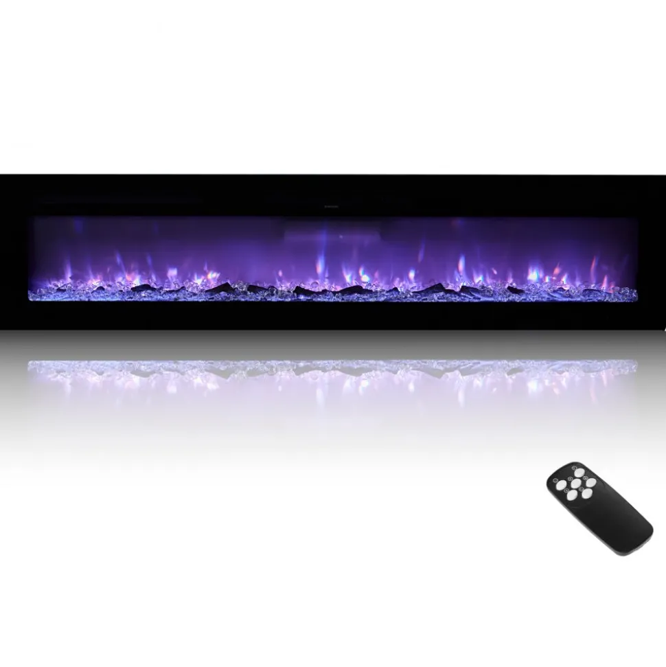 VEVOR 60 inch Electric Fireplace, Three-Sided Glass Wall Mounted Recessed Fire Place with Remote Control, Timer, 1500W, Adjustable Flame Color Brightness,Overheat Protection, for Living Room,Bedroom