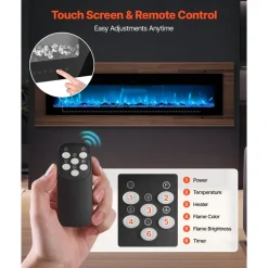 VEVOR 60 inch Electric Fireplace, Three-Sided Glass Wall Mounted Recessed Fire Place with Remote Control, Timer, 1500W, Adjustable Flame Color Brightness,Overheat Protection, for Living Room,Bedroom