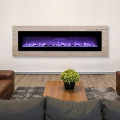 VEVOR 60 inch Electric Fireplace, Three-Sided Glass Wall Mounted Recessed Fire Place with Remote Control, Timer, 1500W, Adjustable Flame Color Brightness,Overheat Protection, for Living Room,Bedroom