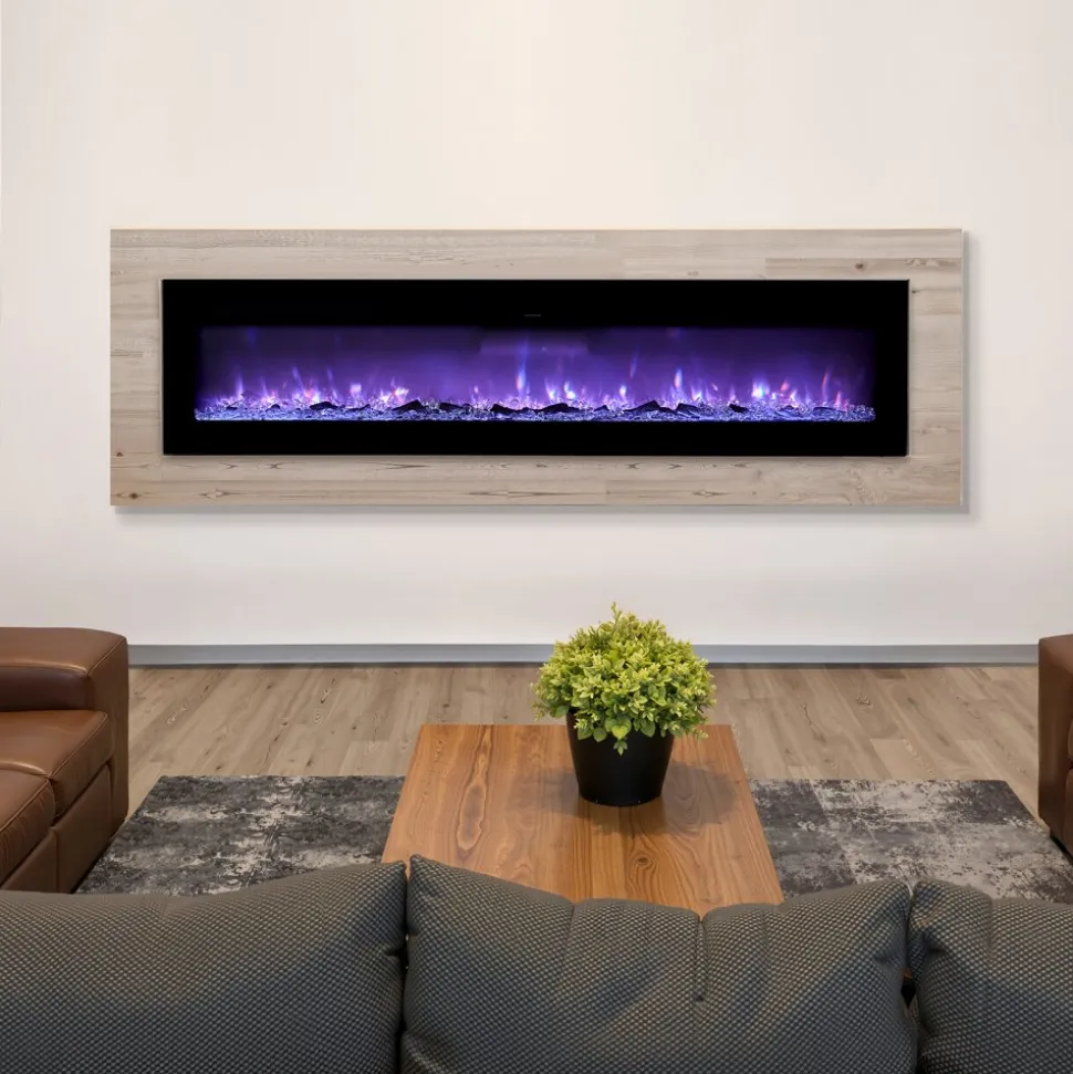 VEVOR 60 inch Electric Fireplace, Three-Sided Glass Wall Mounted Recessed Fire Place with Remote Control, Timer, 1500W, Adjustable Flame Color Brightness,Overheat Protection, for Living Room,Bedroom