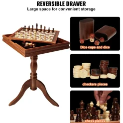 VEVOR 3-IN-1 Chess Checkers Backgammon Table Set, 18 Inch Premium Wooden Chess Table, Deluxe Combo Game Table Furniture Set, Chess Set Board Game Gift for Family Board Games