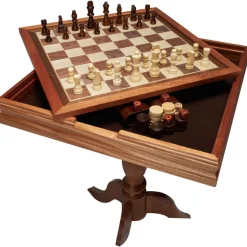 VEVOR 3-IN-1 Chess Checkers Backgammon Table Set, 18 Inch Premium Wooden Chess Table, Deluxe Combo Game Table Furniture Set, Chess Set Board Game Gift for Family Board Games