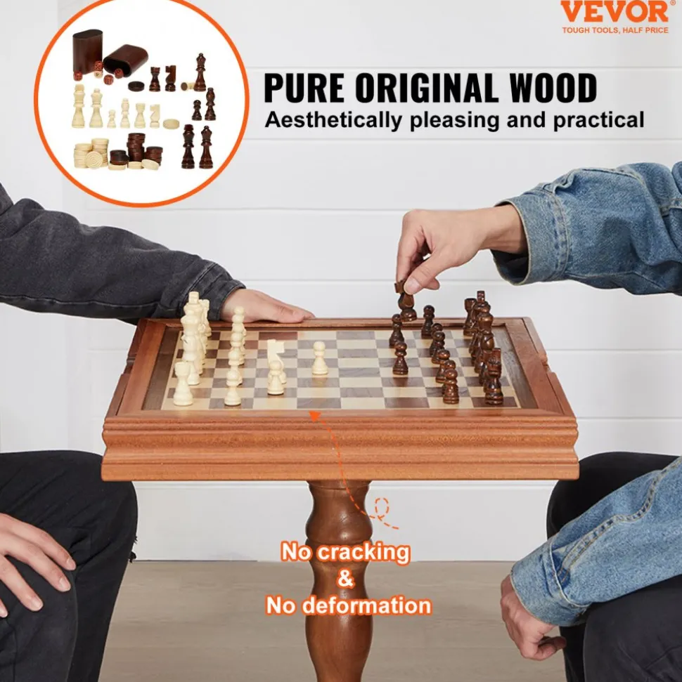 VEVOR 3-IN-1 Chess Checkers Backgammon Table Set, 18 Inch Premium Wooden Chess Table, Deluxe Combo Game Table Furniture Set, Chess Set Board Game Gift for Family Board Games