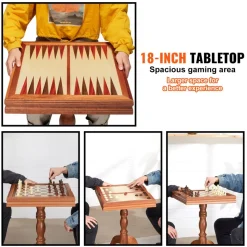 VEVOR 3-IN-1 Chess Checkers Backgammon Table Set, 18 Inch Premium Wooden Chess Table, Deluxe Combo Game Table Furniture Set, Chess Set Board Game Gift for Family Board Games