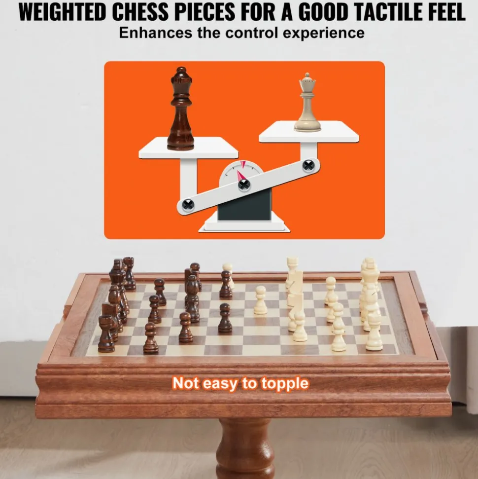 VEVOR 3-IN-1 Chess Checkers Backgammon Table Set, 18 Inch Premium Wooden Chess Table, Deluxe Combo Game Table Furniture Set, Chess Set Board Game Gift for Family Board Games