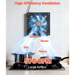 VEVOR 8 Inch Exhaust Fan, 576 CFM High Velocity Wall Mount Vent Fan with On/Off Control, Low Consumption, Portable Ventilation Extractor for Attic,Garage,Basement,Workshop,Kitchen, Chicken Coop,Black