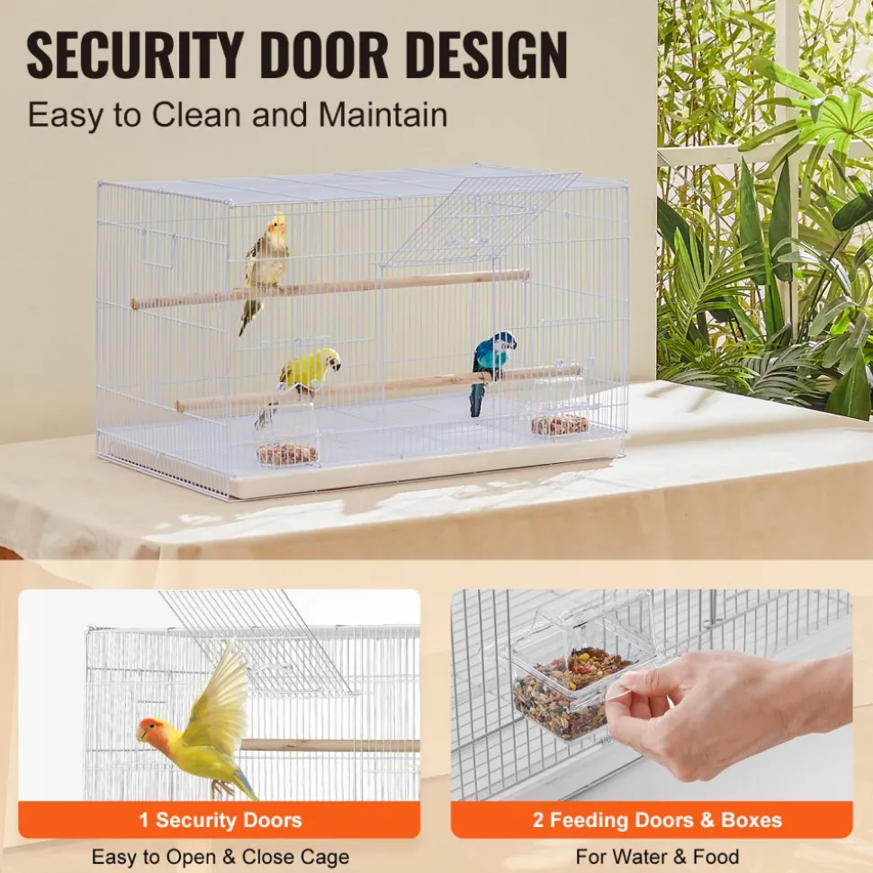 VEVOR 30-inch Flight Bird Cage, Stackable Bird Cage for Small Parrots Canaries Cockatiels Lovebirds Finches Budgies Conures Macaws Pet Travel Birdcage with Handle and Perches