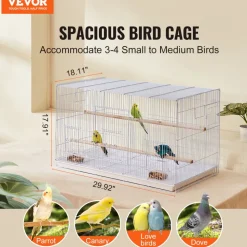 VEVOR 30-inch Flight Bird Cage, Stackable Bird Cage for Small Parrots Canaries Cockatiels Lovebirds Finches Budgies Conures Macaws Pet Travel Birdcage with Handle and Perches